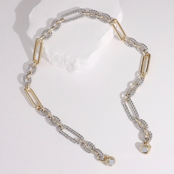 14KGP Two Tone Textured Oval Chain Magnetic Necklace - Picture 3 of 3